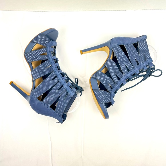 Gianni Bini Shoes - Gianni Bini Blue Faux Suede Lace Up Caged Gladiator Heels Size 8.5